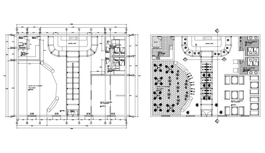 Modern salon floor plan distribution cad drawing details dwg file