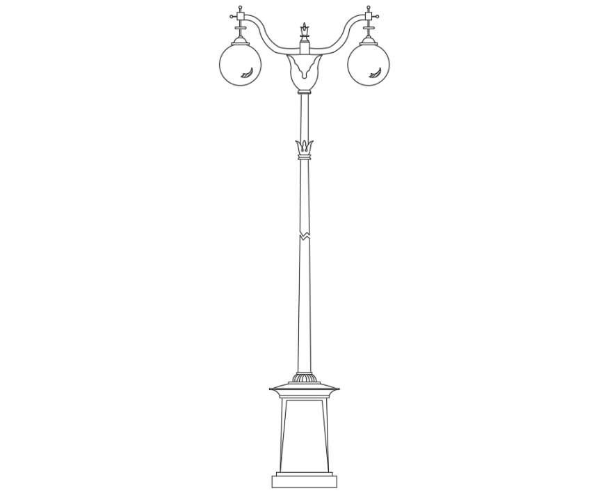 Modern street light pole front elevation cad block details dwg file