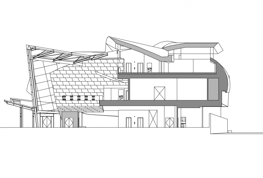 Modern three story bungalow facade elevation cad drawing details dwg file