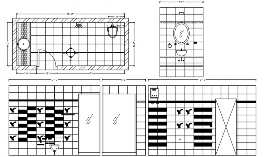 Modern toilet elevation, section and plan cad drawing details dwg file