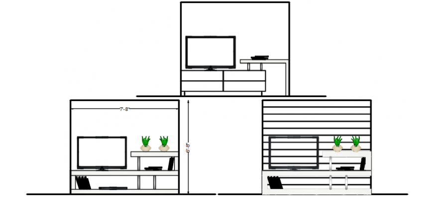 Modern tv unit furniture detail block model
