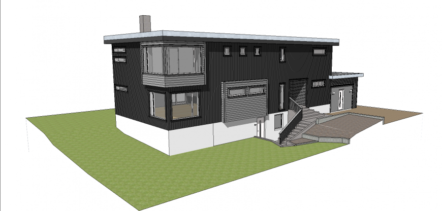 Modern two-level wooden house 3d model cad drawing details skp file