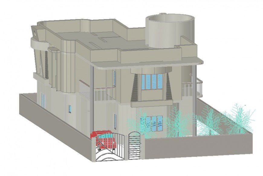 Modern two-story one family house 3d model cad drawing details dwg file