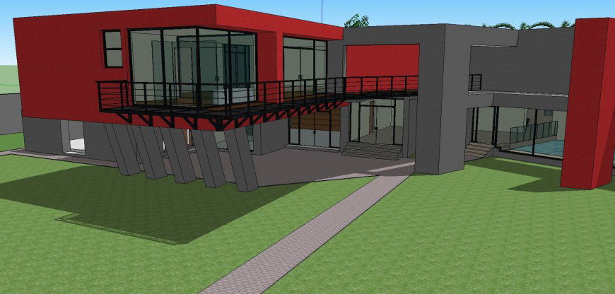 Modern two story 3d house exterior model cad drawing details dwg file