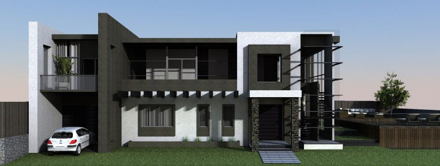 Modern two story house front elevation 3d model cad drawing details jpg file