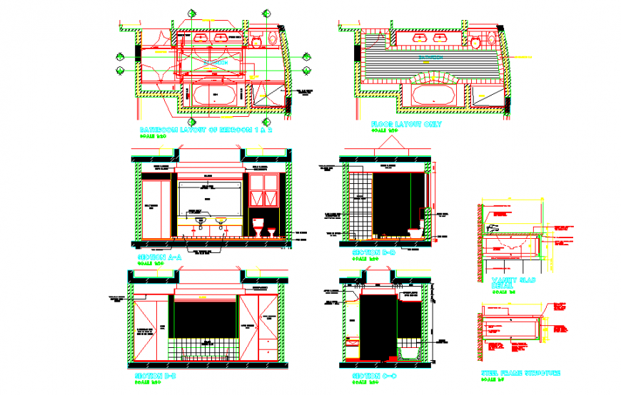 Modern Type Bath room Design Drawing.