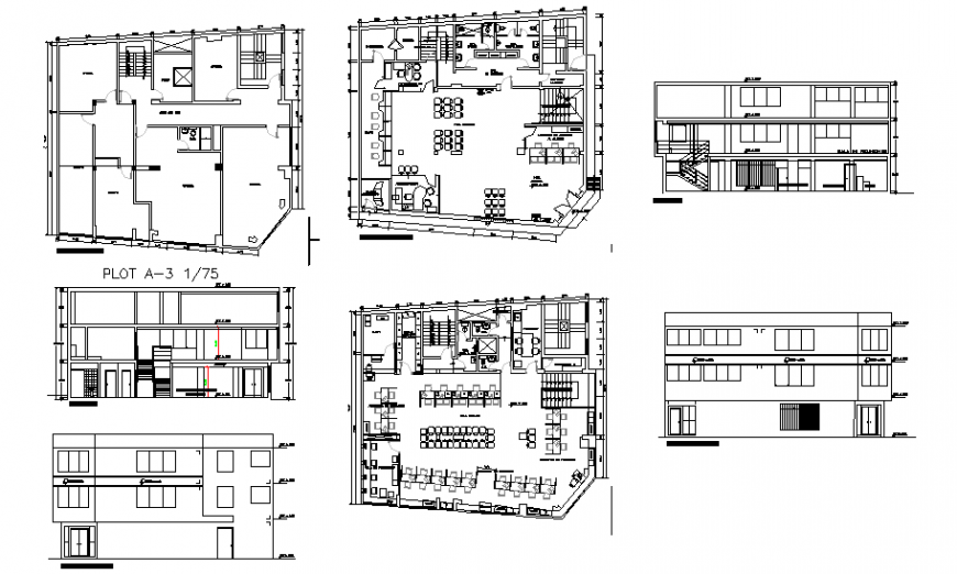 Modern villa two level with terrace-elevation, section and floor plan details dwg file