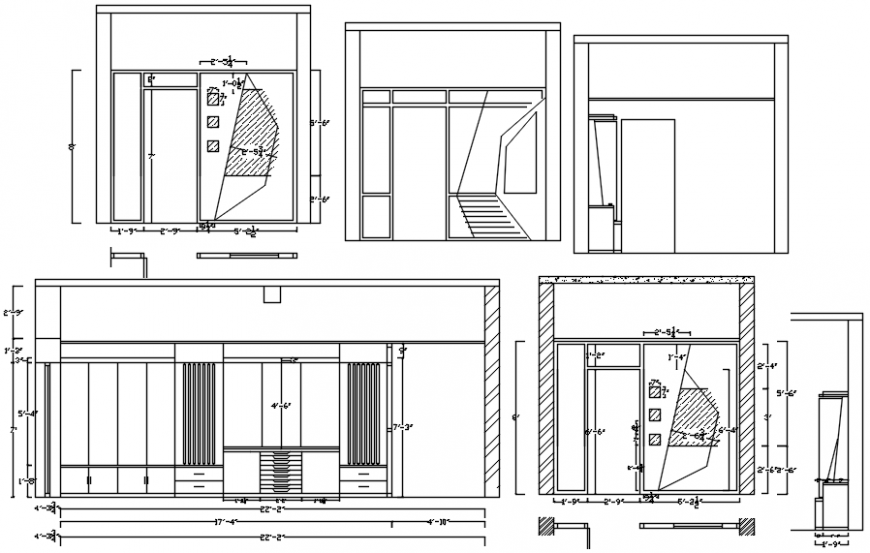 Modern wardrobe sectional elevation front view