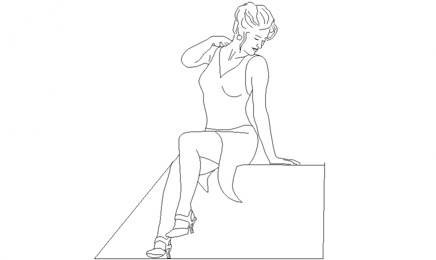 Modern women seating with modern style in people block dwg file 