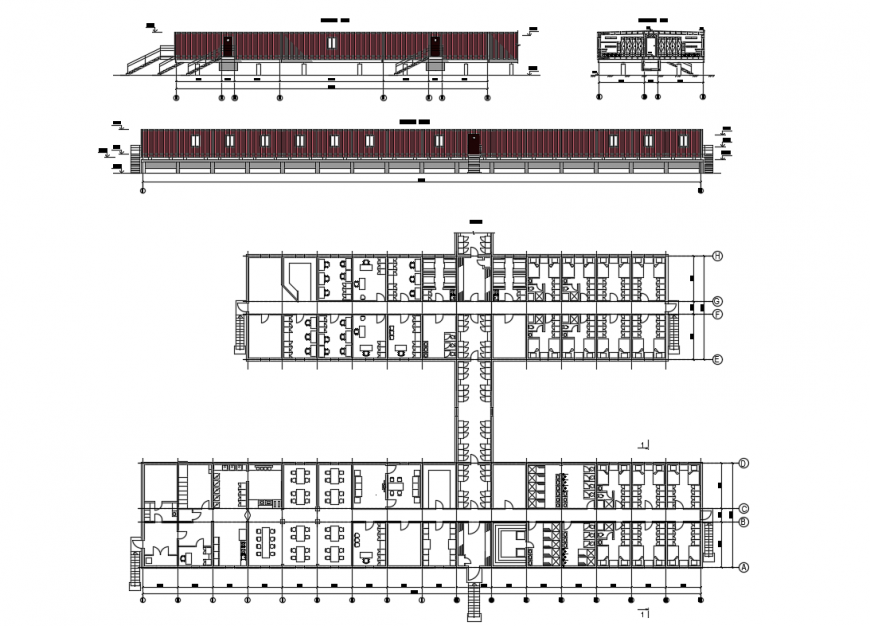 Modular multi-family housing elevation, section and layout plan details dwg file
