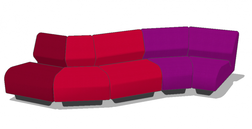 Modular Sitting Sofa 3D Model with Detailed Elevation File
