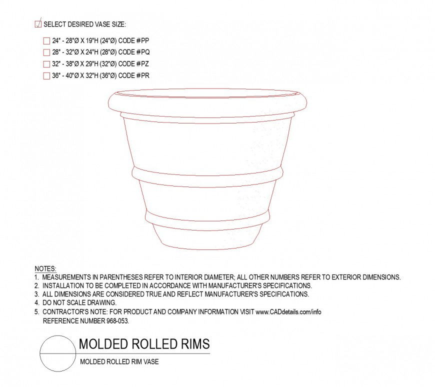Molded rolled rims plan dwg file