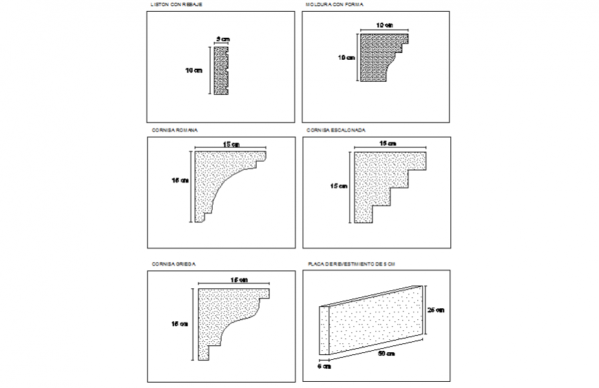Molding with shape 2 d detail dwg file
