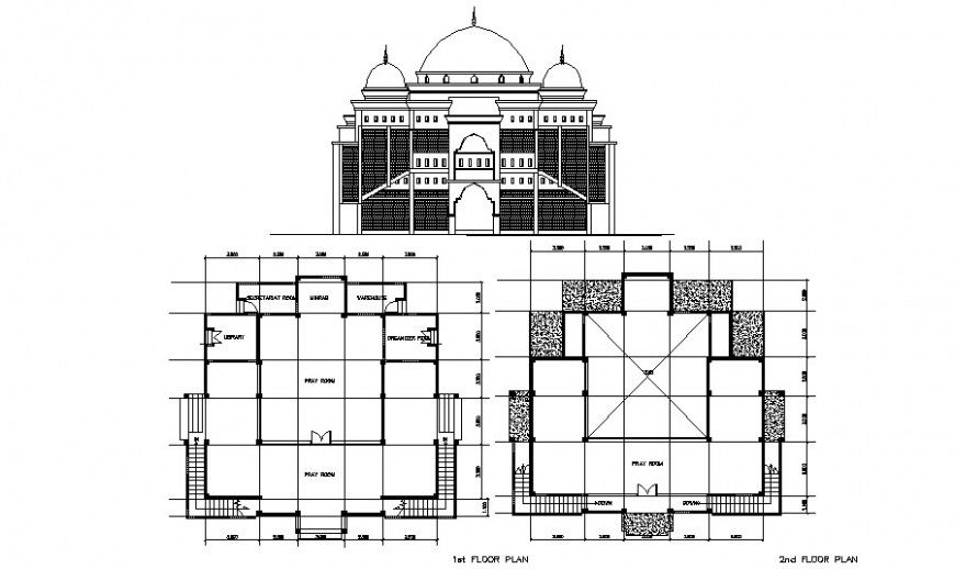 Mosque holy place details elevation and plan drawings in autocad