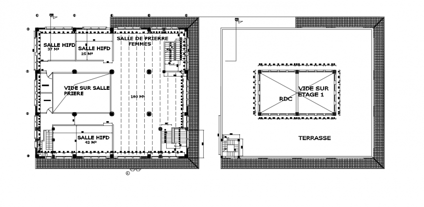 Mosque layout plan and terrace plan cad drawing details dwg file