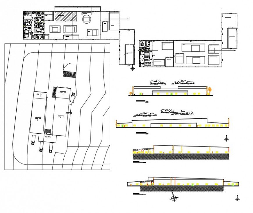 Mosque plan, elevation and section dwg file
