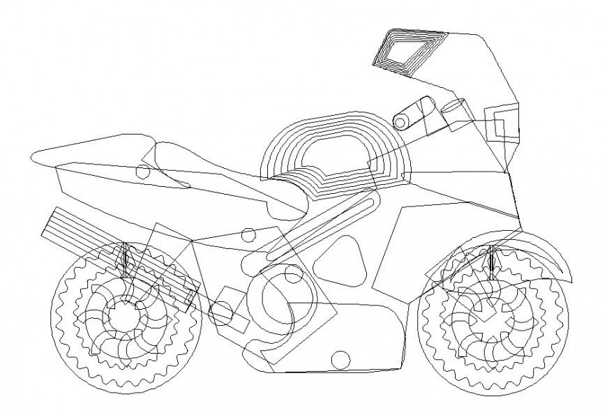 Motor-cycle CAD vehicle blocks layout file in dwg format