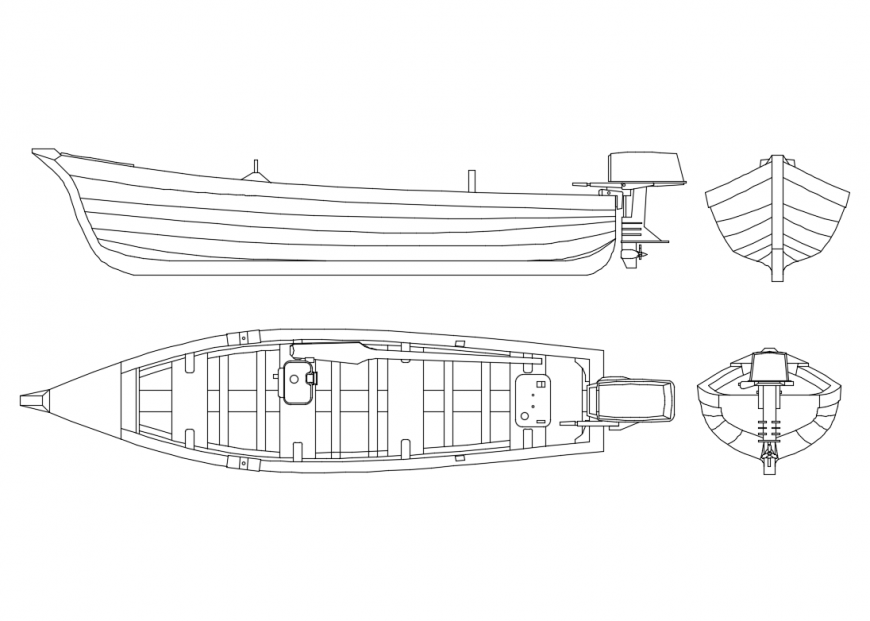 Motor boat all sided elevation view cad blocks details dwg file