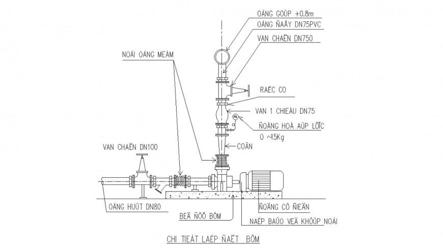 Motor pump section and installation cad drawing details dwg file