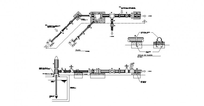 Motor pump section and water plumbing installation cad drawing details dwg file