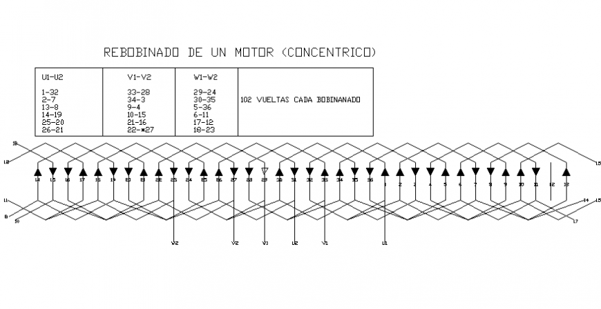 Motor rewinding drawing in dwg file.