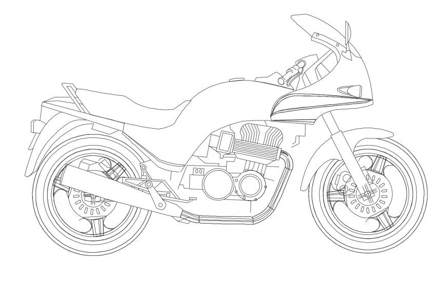 Motorcycle 2d side elevation cad block details dwg file