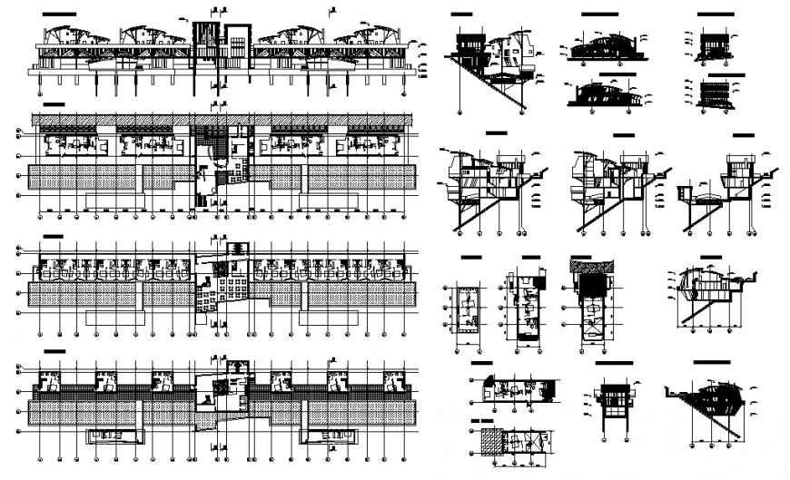 Mountain luxury hotel plan, elevation and section autocad file