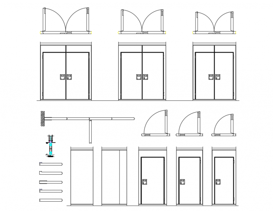Movable partition multiple aluminum door blocks with frame dwg file