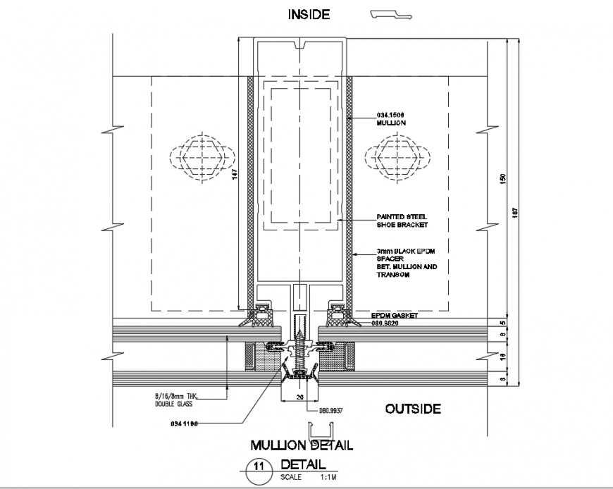 Mullion and marble fix outside and inside constructive details dwg file