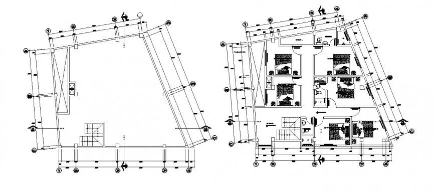 Multi-bedroom residential house floor plan and framing plan cad drawing details dwg file