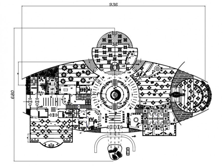 Multi-cousin restaurant distribution plan cad drawing details dwg file
