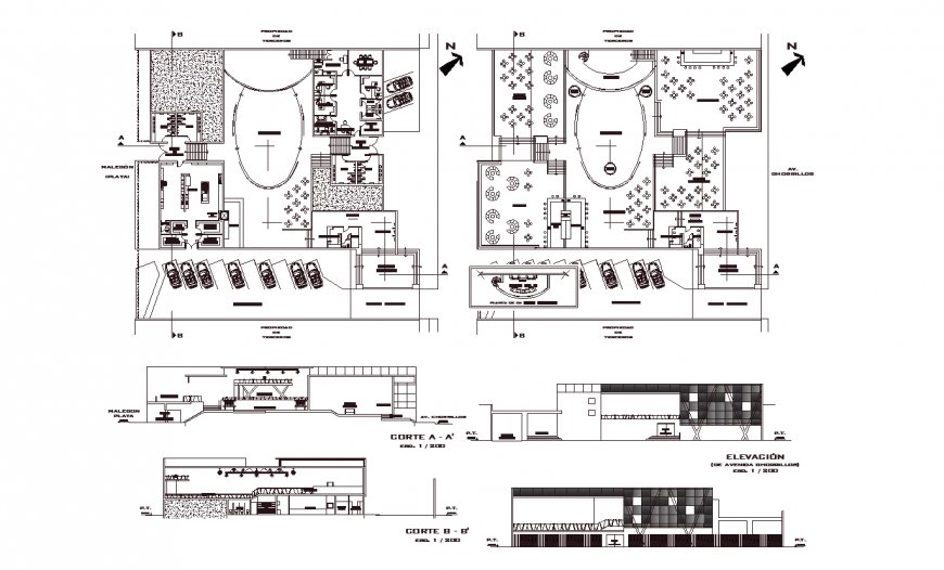Multi-cousins local restaurant elevation, section and floor plan details dwg file