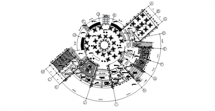 Multi-cuisine restaurant general distribution plan cad drawing details dwg file