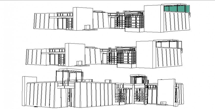 Multi-familiar apartment building all sided elevations cad drawing details dwg file