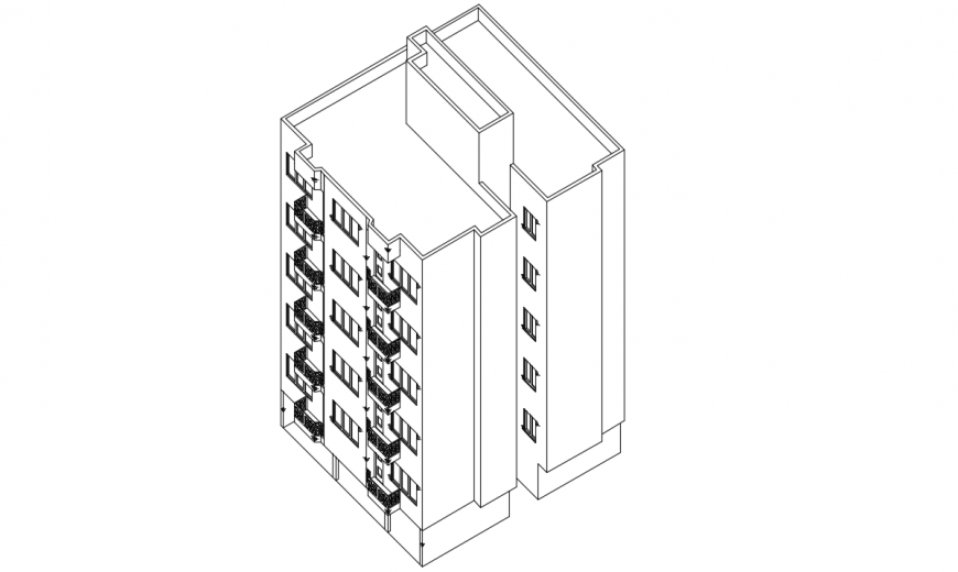 Multi-familiar apartment building isometric elevation cad drawing details dwg file