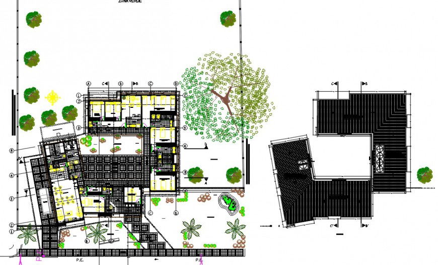 Multi-familiar building distribution and landscaping structure drawing details dwg file