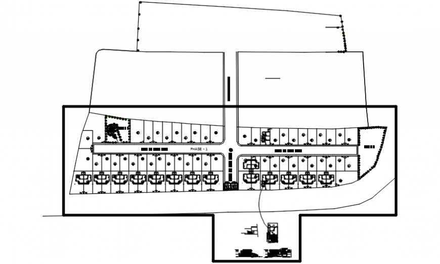 Multi-familiar houses blocks site plan and landscaping details dwg file