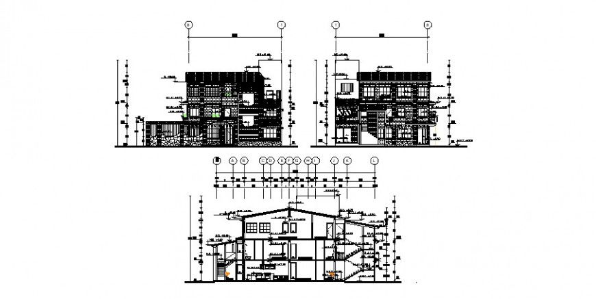 Multi-familiar residential building elevation and section cad drawing details dwg file