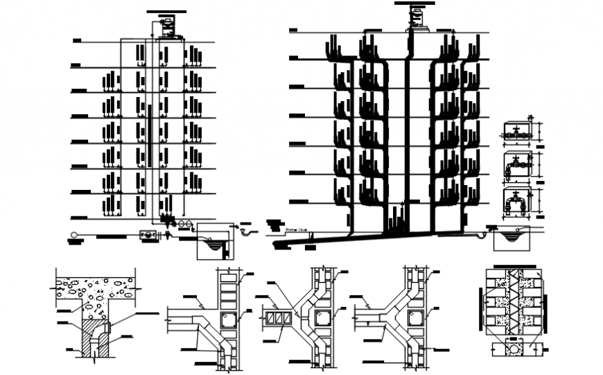 Multi-family apartment building constructive section and structure drawing details dwg file