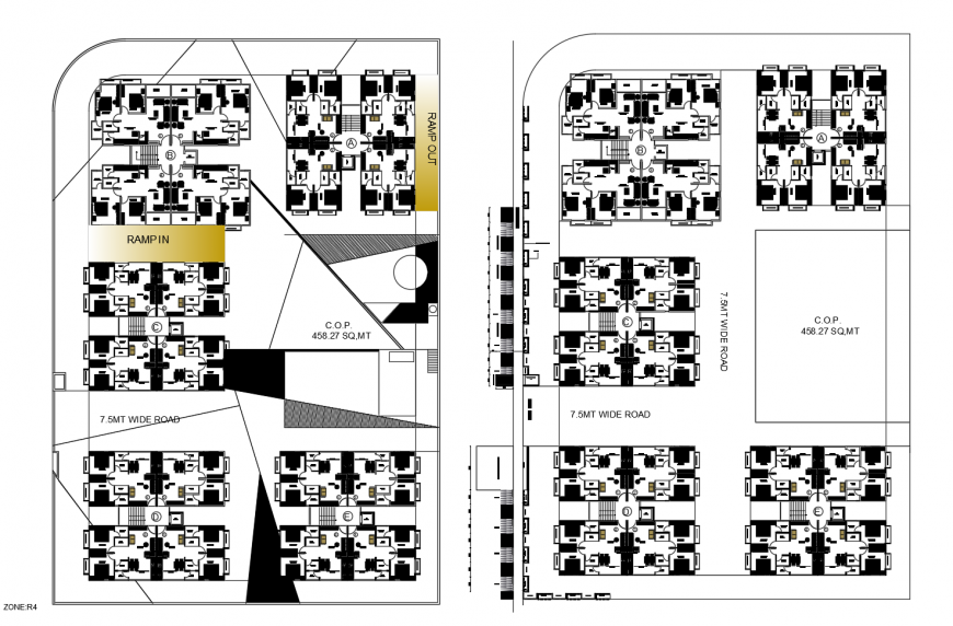 Multi-family apartment building floor distribution drawing details dwg file