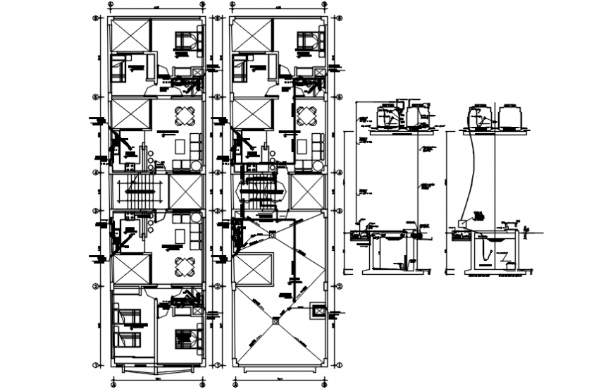 Multi-family apartment building floor plan and structure drawing details dwg file