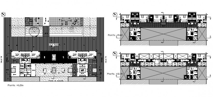 Multi-family apartment flat floors distribution plan cad drawing details dwg file