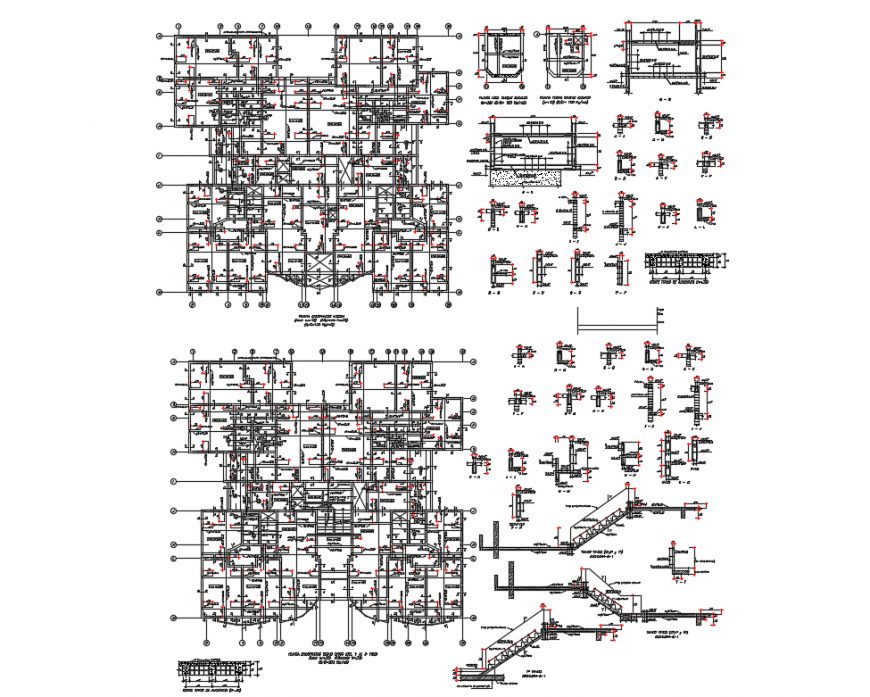 Multi-family house apartment building several constructive details with foundation plan dwg file