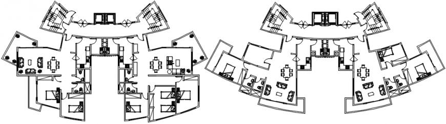 Multi-family house floor plan and furniture drawing details dwg file