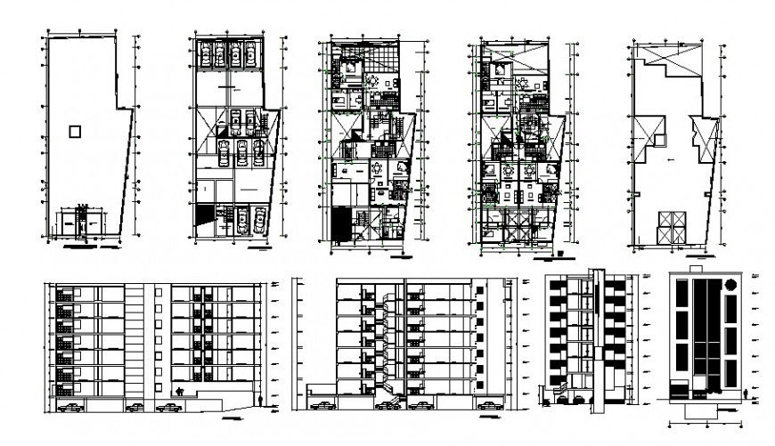 Multi-family housing apartment flats detailed architecture project dwg file
