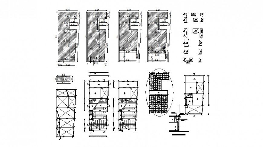 Multi-family housing building foundation plan, cover plan and structure details dwg file