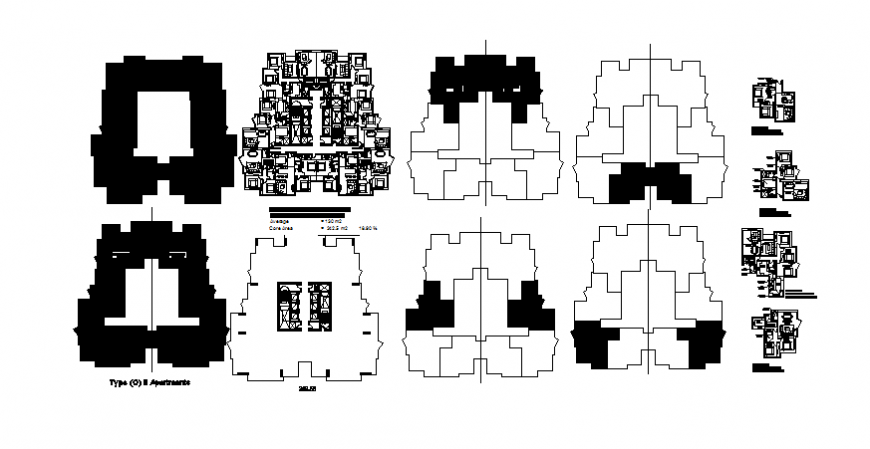 Multi-family residential apartment building floor plan details dwg file