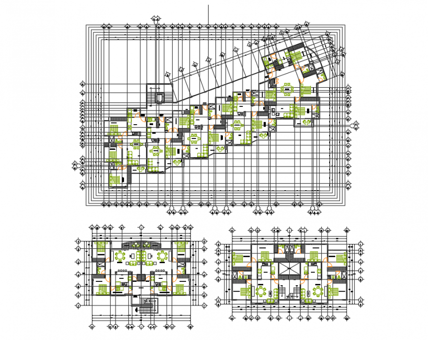 Multi-family residential apartment building layout plan cad drawing details dwg file