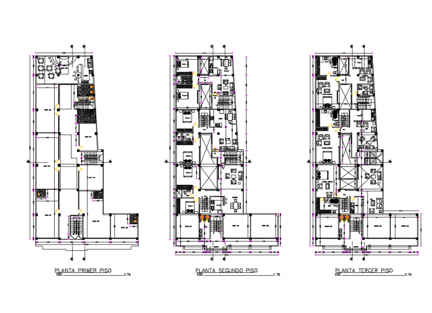 Multi-family residential apartment with shopping center floor plan details dwg file
