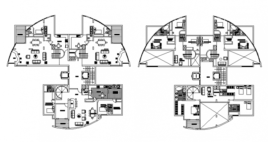 Multi-family residential building first and second floor plan details dwg file